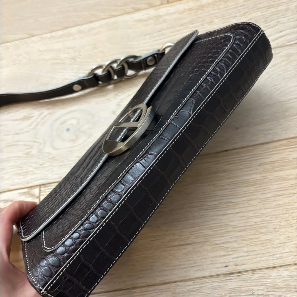 Charles David Dark Brown Croc-Embossed Shoulder Bag with Silver Hardware - Picture 5 of 5
